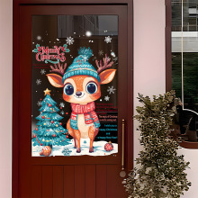 圣诞节装饰用品商店玻璃门贴纸静电自粘可以移除贴画窗花墙贴壁纸