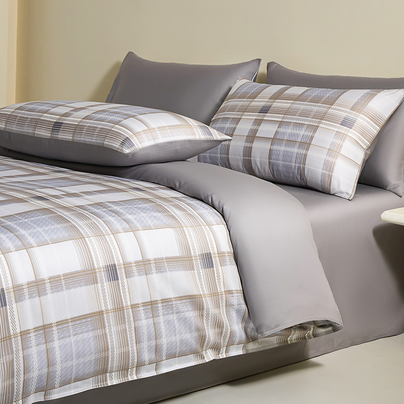 Cama de algodón de alta sensación de 100 piezas de algodón largo, cuatro piezas de sábanas de algodón, colchón de cama, tres piezas de cama