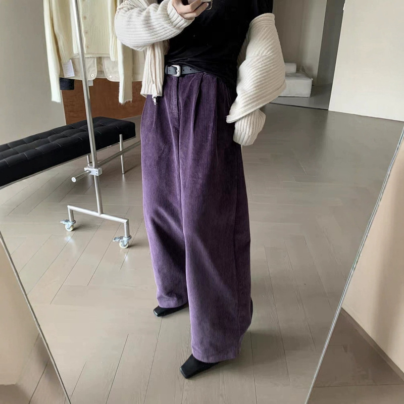 Retro Style Purple Corduroy Wide-Leg Pants for Women 2025 Autum New Large Size High-Waisted Casual Pants Loose and Slim Retro Style Purple Corduroy Wide-Leg Pants for Women 2025 Autum New Large Size High-Waisted Casual Pants Loose and Slim