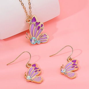 Cross-border New Products Children's Necklace Earrings Women's First Jewelry suit Girls Girls Students Pendant Butterfly Cartoon Earrings