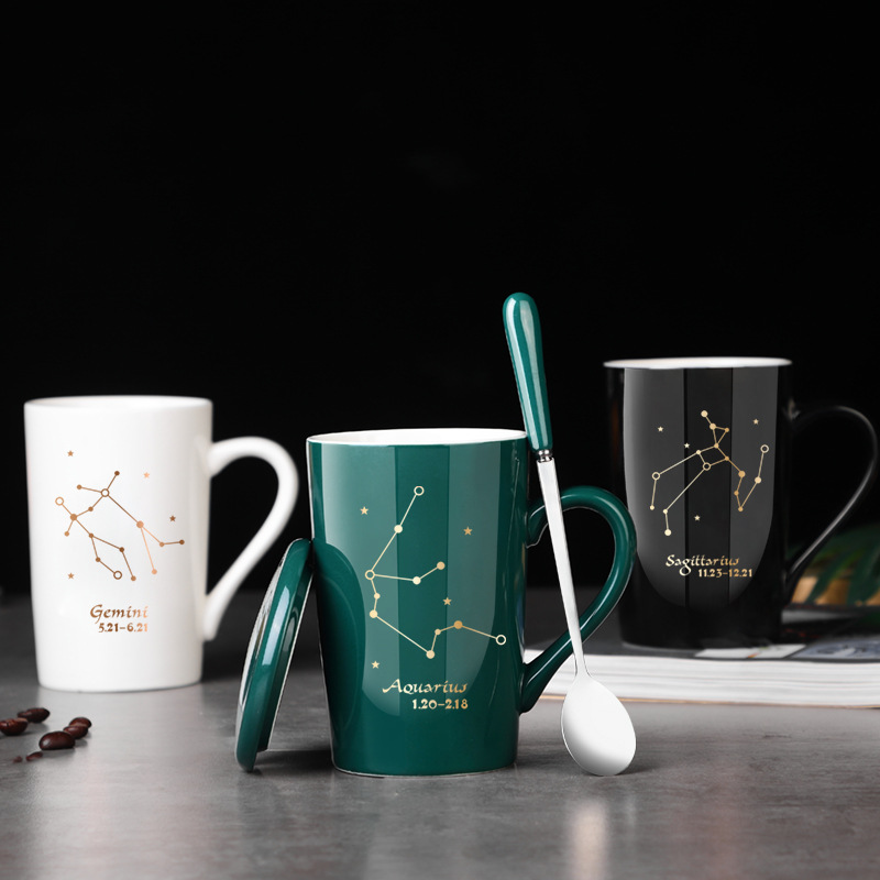 Ceramic Zodiac Mug Set With Lid And Spoon, Large Gift Box Cup_voghion.com