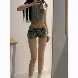 美式辣妹柳丁低腰牛仔超短裤女修身显瘦包臀热裤子潮 跨境货源