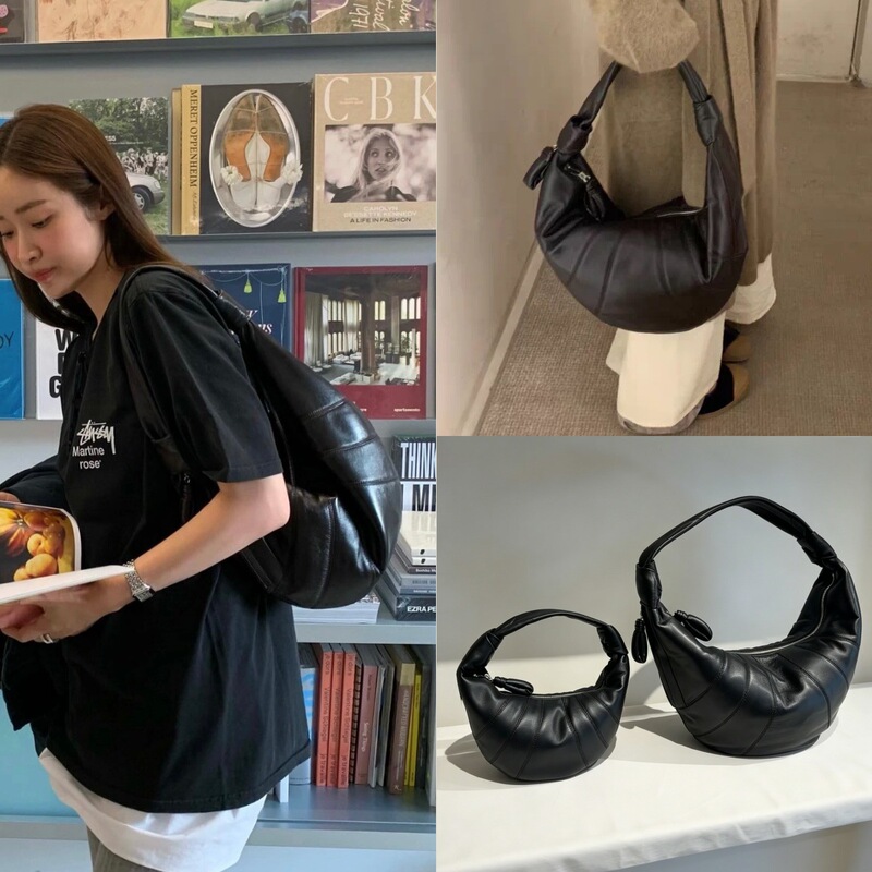 French Niche First-Layer Sheepskin Hobo Croissant Bag, Hand-Held with a Relaxed Feel, Genuine Leather Shoulder Tote Dumpling Bag