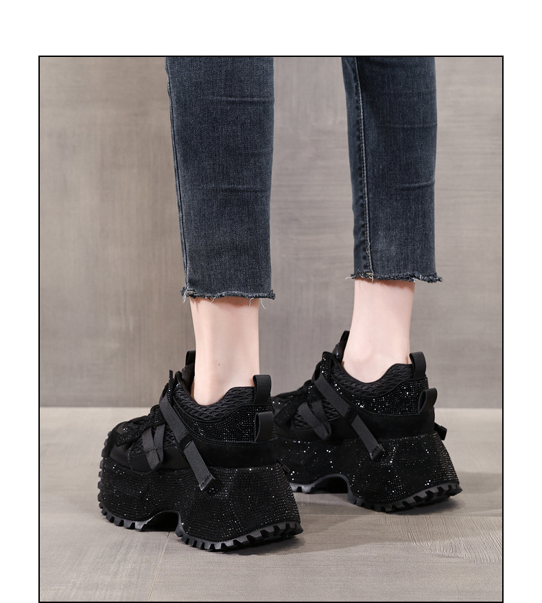 Giày sneaker nữ đế dày đính đá phối màu phong cách bố — đen chi tiết 13