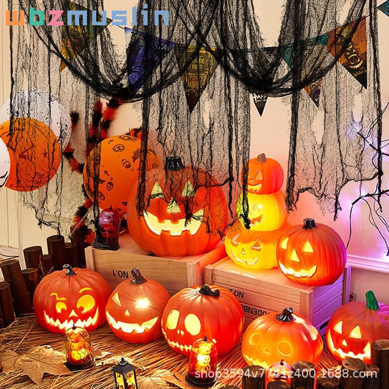 Amazon Venta caliente multicolor itinerante gran rejilla de Halloween gasa casa hechizada DIY gasa decorativa fábrica al por mayor