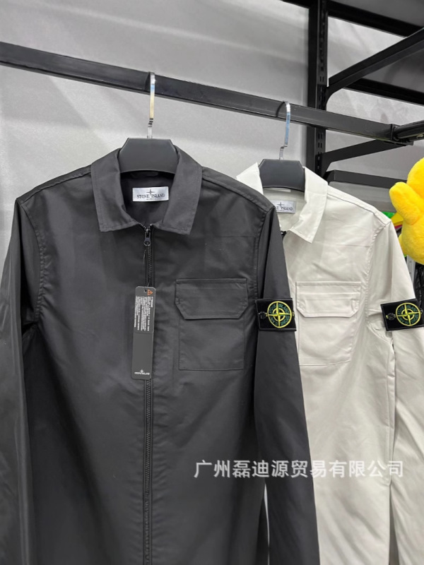 国境を越えた貿易 ST Stone 韓国版メンズカジュアルシンプルルーズ長袖ラペルジッパーカーディガンワークシャツ|undefined