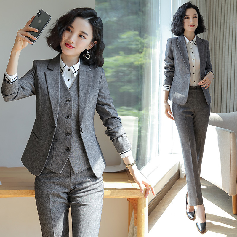 职业套装女新款韩版西装商务正装时尚气质三件套工作服珠宝店