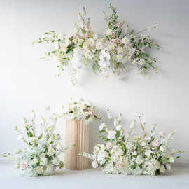 外贸白色婚礼壁挂装饰花艺 KT板舞台背景布置仿真假花户外活动