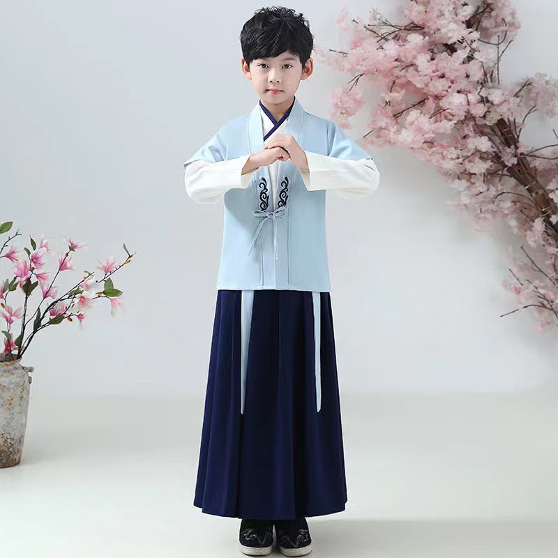 파란색 조끼 스트레이트 슬리브