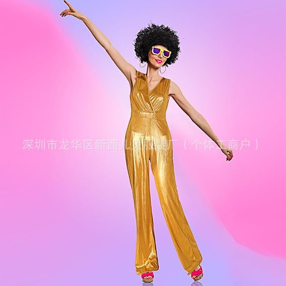 New Sexy Golden Performance Women's Disco Doll Costume 70S Golden Jumpsuit Set New Sexy Golden Performance Women's Disco Doll Costume 70S Golden Jumpsuit Set