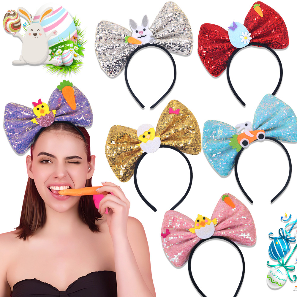 Nuevos toques de pascua de dibujos animados conejo huevo de cabeza banda de primavera para niños fiesta decoración arco banda de pelo