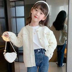 Girls' new cardigan sweater, ladylike style, spring and autumn style knitted sweater, sweater, toddler, middle-aged and older children