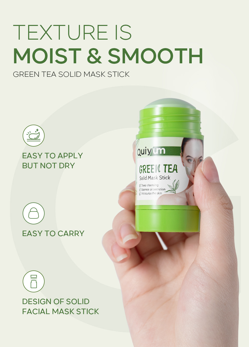 Cross-border QUIYUM Green Tea Solid Mask Stick 40g Hydrating and moisturizing smearing mud Mask manufacturer in stock wholesale undefined