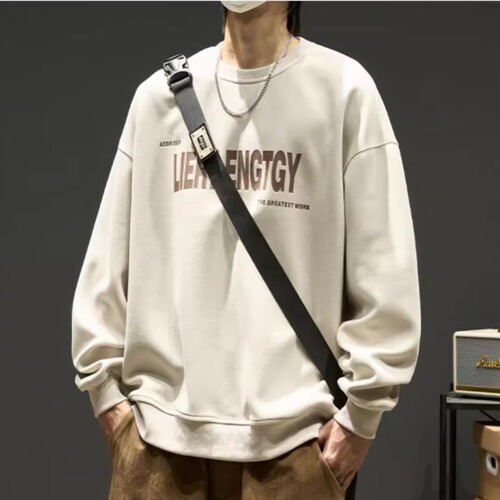 Men's Fall/Winter Loose Ins Trendy Letter Print Casual Japanese Style Long-Sleeve T-Shirt Trendy Round Neck Top