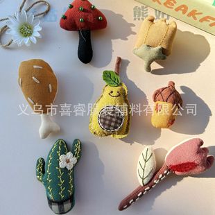 2025 New Style Forest-Style Cotton-Filled Cartoon Brooch Fabric Embroidery Cotton and Linen Doll Bag Pendant Rubber Band Accessories