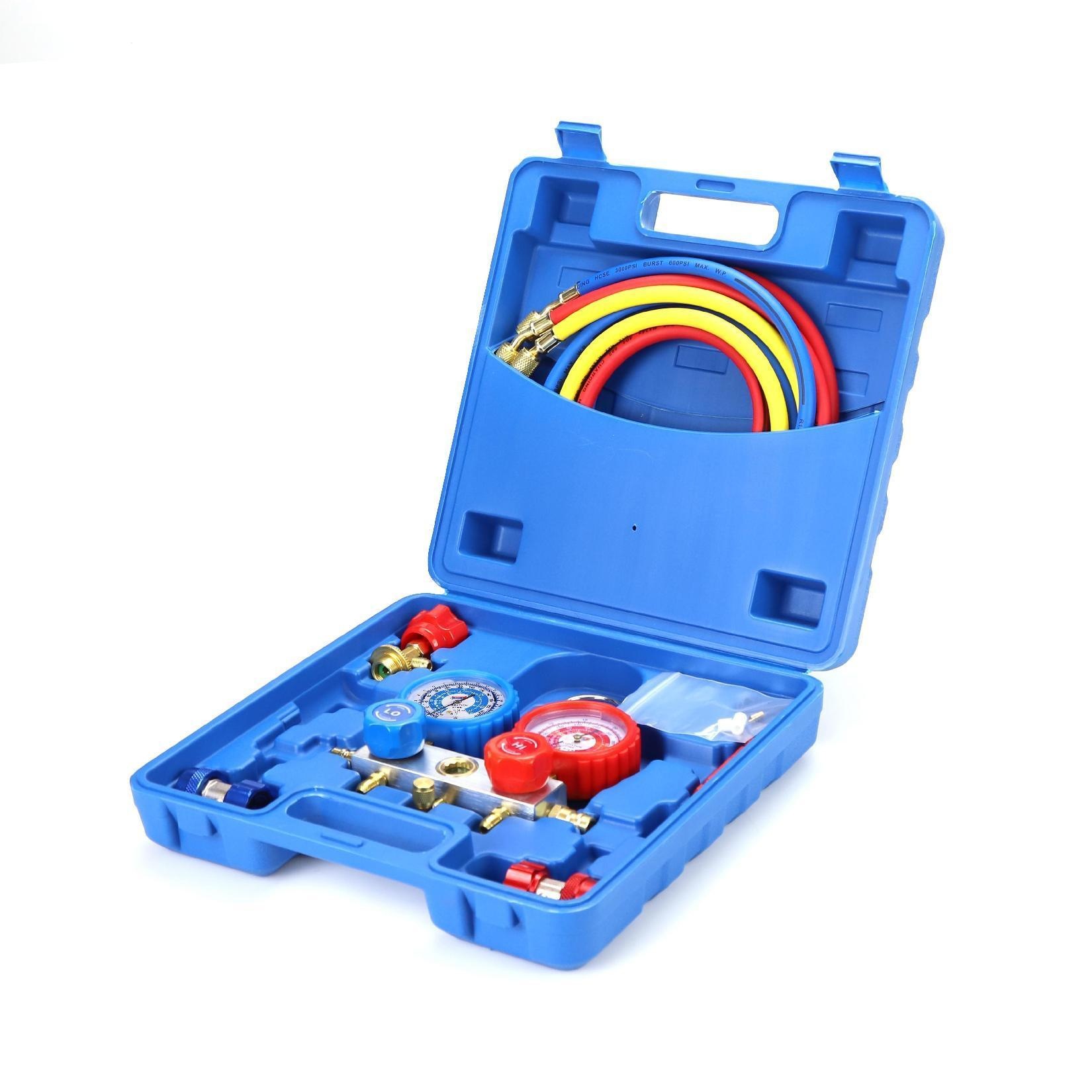 Coche refrigerante manómetro coche aire acondicionado reparación herramienta coche aire acondicionado fluoración herramienta aceite de silicona traje