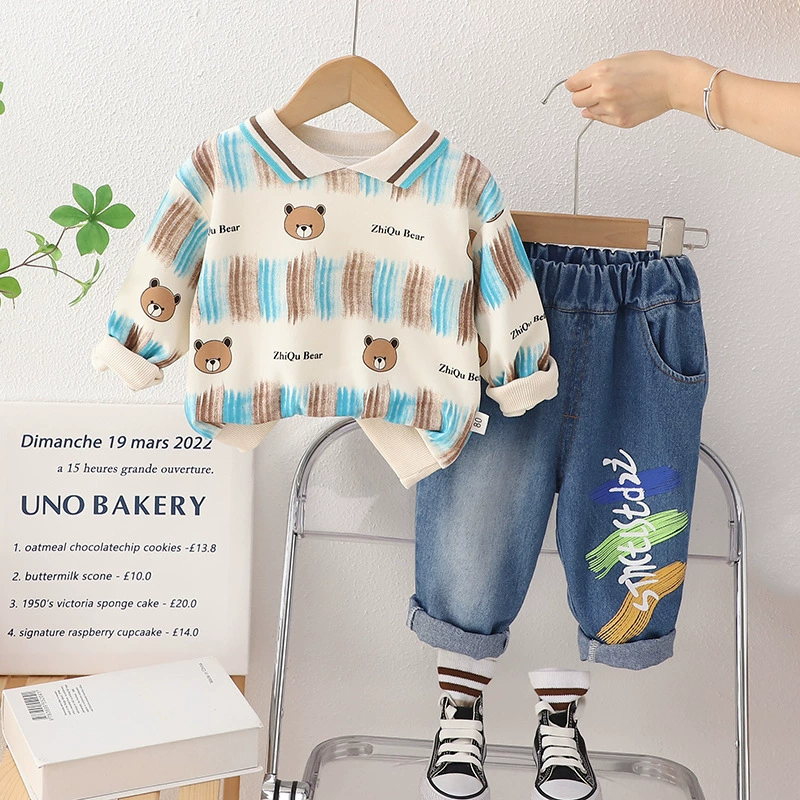 Children's autumn fashionable sweatshirt, set for boys, 2023 collection, round collar