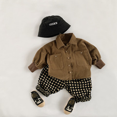 Children's Korean style shirts for boys and girls, forest brushed single-breasted jackets, 3-year-old baby 5 spring and autumn long-sleeved shirts trendy