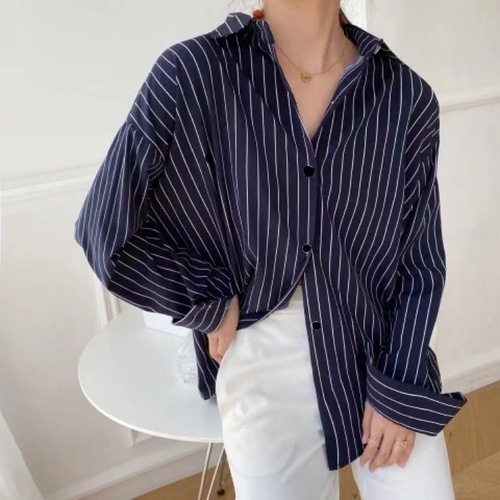 Women's Striped Shirt 2024 New Fashion Trendy Outerwear Spring and Autumn Korean Style Loose Base Layer Blouse Top