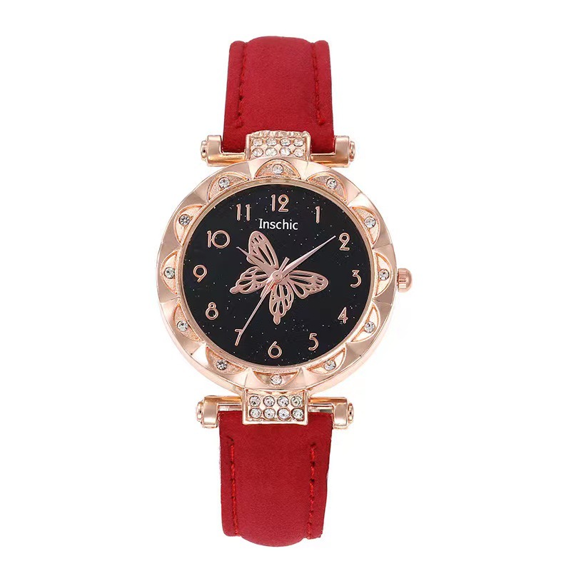 Nueva moda de mujer popular personalizada simple reloj de mujer estudiante versátil diamante mariposa dial reloj de cuarzo