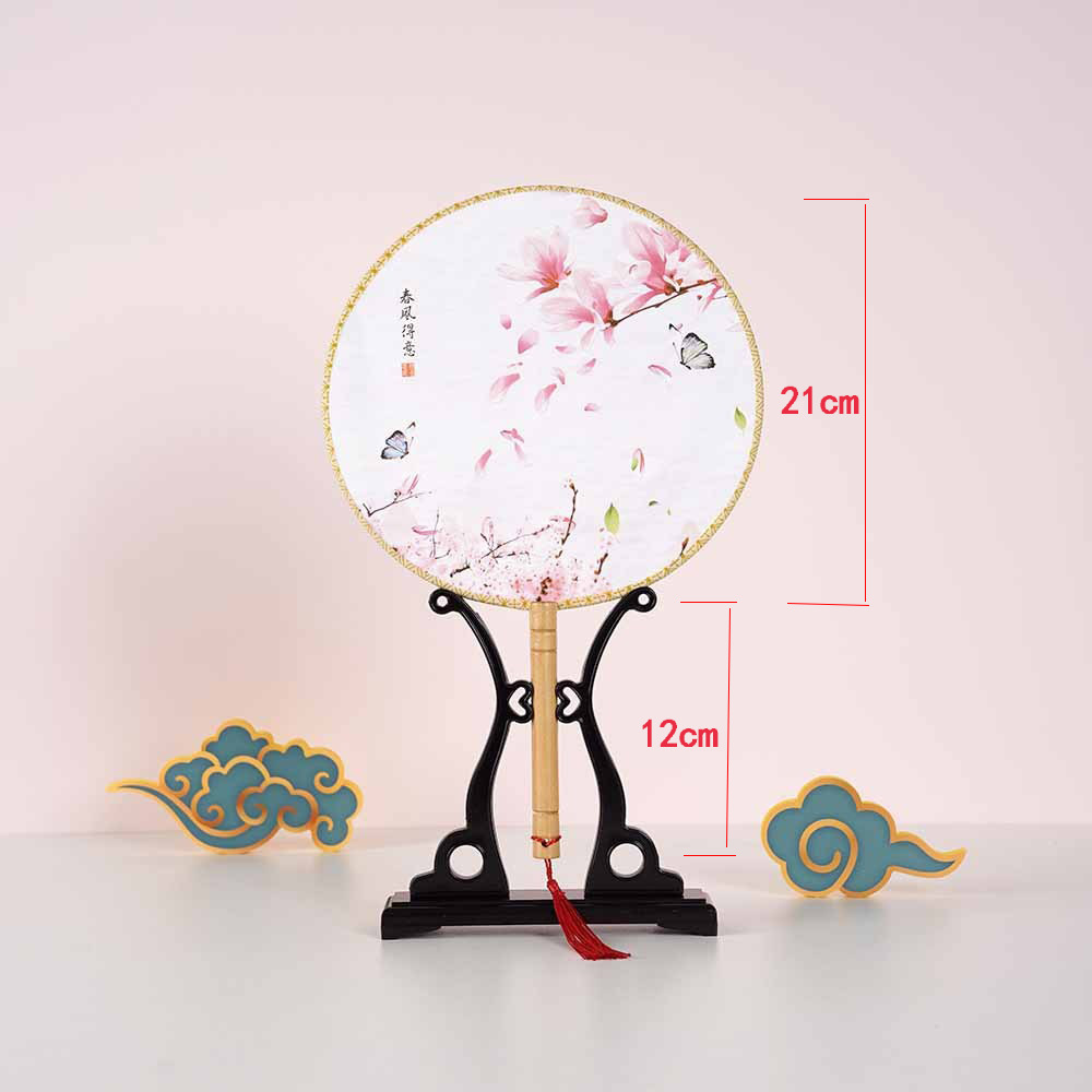 Gothic-style single-layer round handle female Hanfu fan with peony pattern, court square dance fan, classical children banana round fan