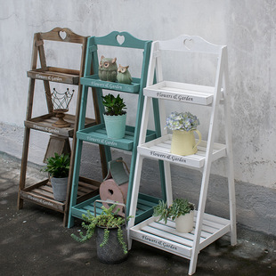 Solid Wood Flower Table Ladder Floor-to-Floor Multi-Layer Flower Table Vintage Flower Rack Pastoral Country Garden Gardening Grocery Storage Rack