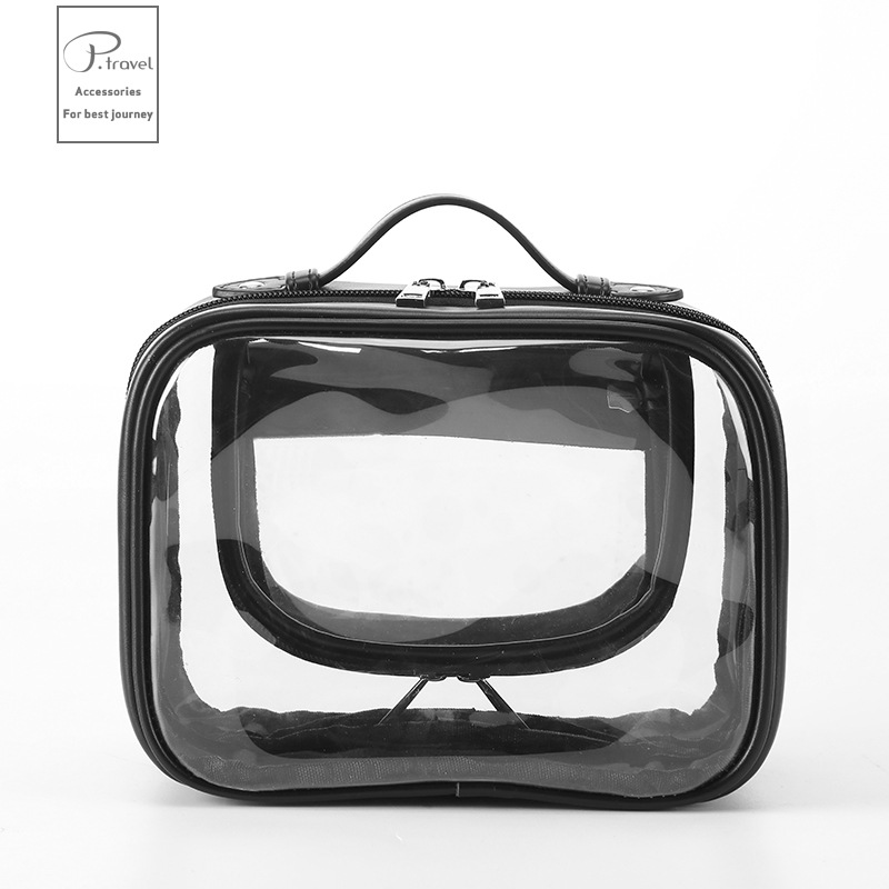 Nuevo transparente portátil ins estilo de alta calidad de doble capa de almacenamiento cosmético bolsa de viaje de gran capacidad bolsa de lavado a prueba de agua