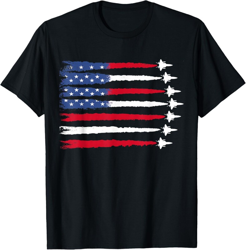 Cross-Border European Size Patriotic Red, White, and Blue American Fighter Jet July 4Th T-Shirt with Print Short Sleeves Cross-Border European Size Patriotic Red, White, and Blue American Fighter Jet July 4Th T-Shirt with Print Short Sleeves
