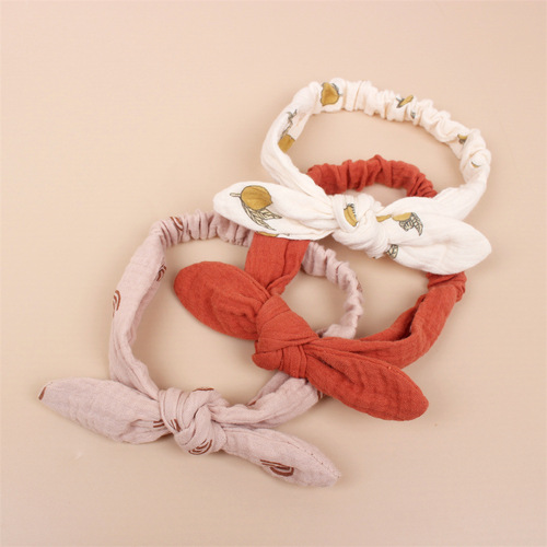 3 Pack of Baby Cotton Bunny Ear Headbands, European and American Girls' Bonnet Protectors with Butterfly Bow Hair Accessories Set for Children