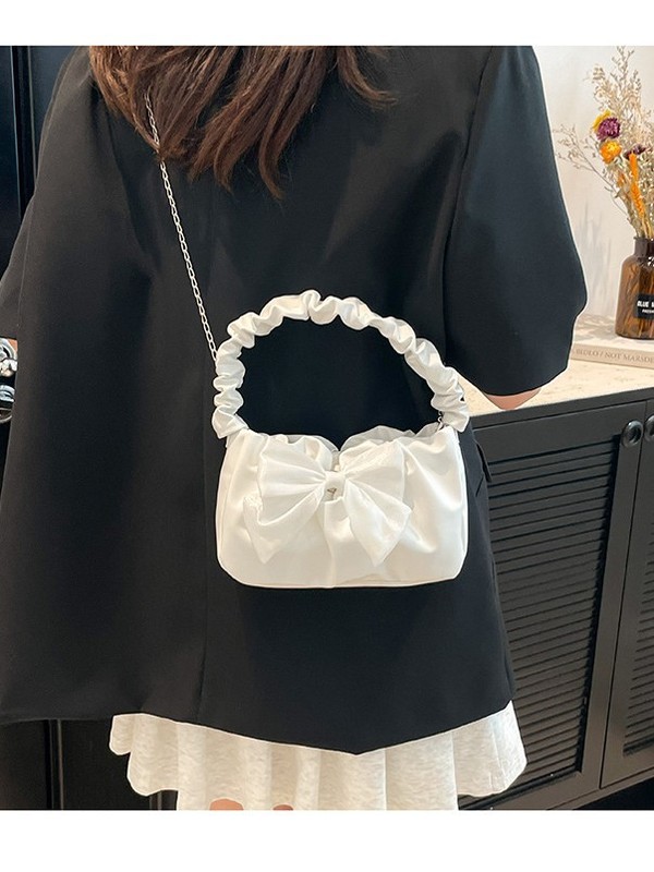 リボン装飾の小さなバッグ、ファッショナブルで甘いスタイルのプリーツハンドヘルドショルダーバッグ、シンプルでエレガントなクロスボディバッグ、多用途|undefined
