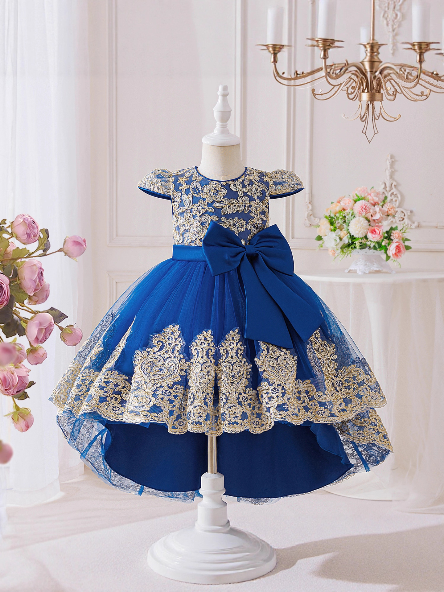 TEMU vestido de niños bordado de hilo dorado vestido de novia elegante vestido de princesa vestido de noche
