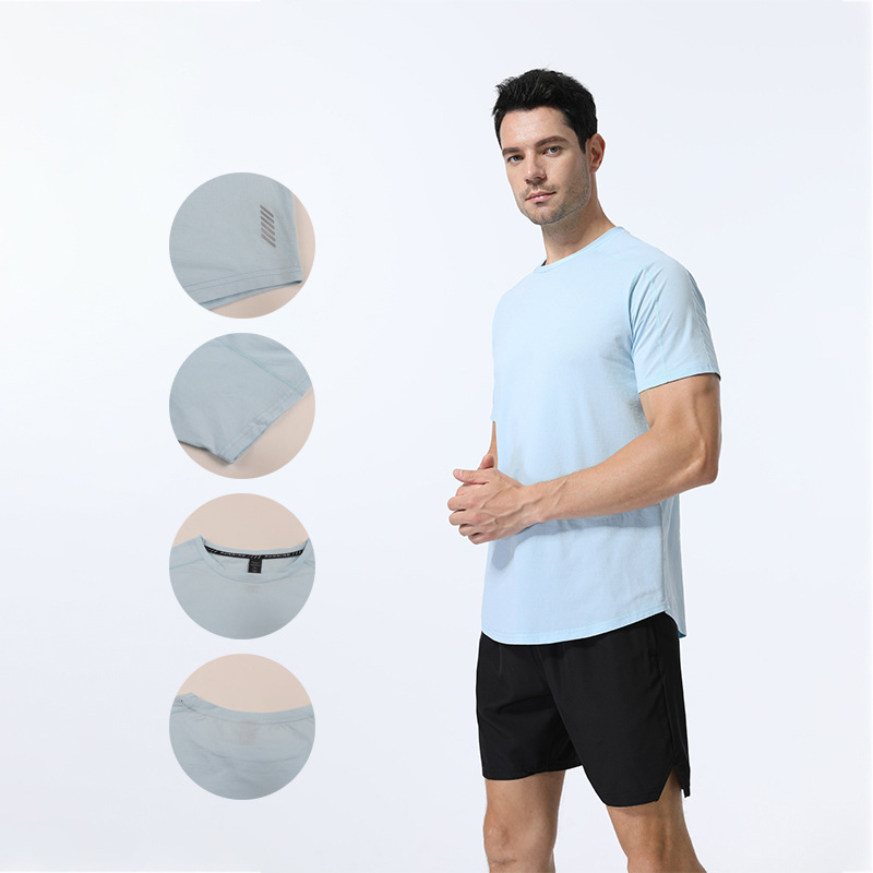 Summer Lulu Sports Short-Sleeved T-Shirt Men's Round Neck Loose Casual Pure Color Sweat-Absorbent Running Training Fitness Quick-Drying Clothing