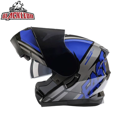 Motosiklet kaskı (dəbilqə) — Flip-Up Visor Anti-Fog Breathable - blue-fast-tea-mirror-m57-58