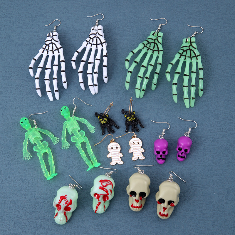 1 Paar Halloween Punk Schedel Handgemaakt Hars Oorbellen Laten Vallen display picture 1