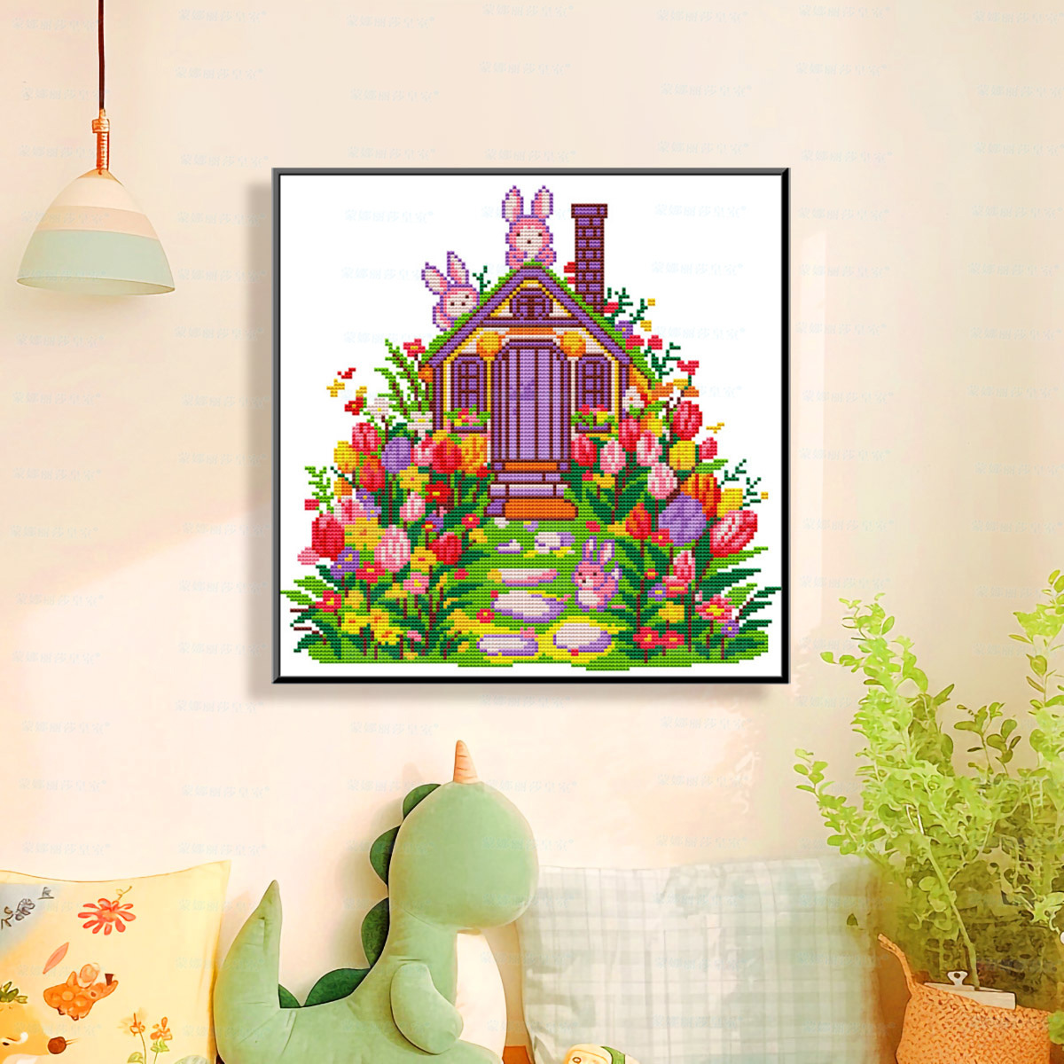 Mona Lisa real bordado cruzado Tulipan Casa de conejo nuevo estilo de sueño estética sala de estar pintura decorativa bordada a mano image 6