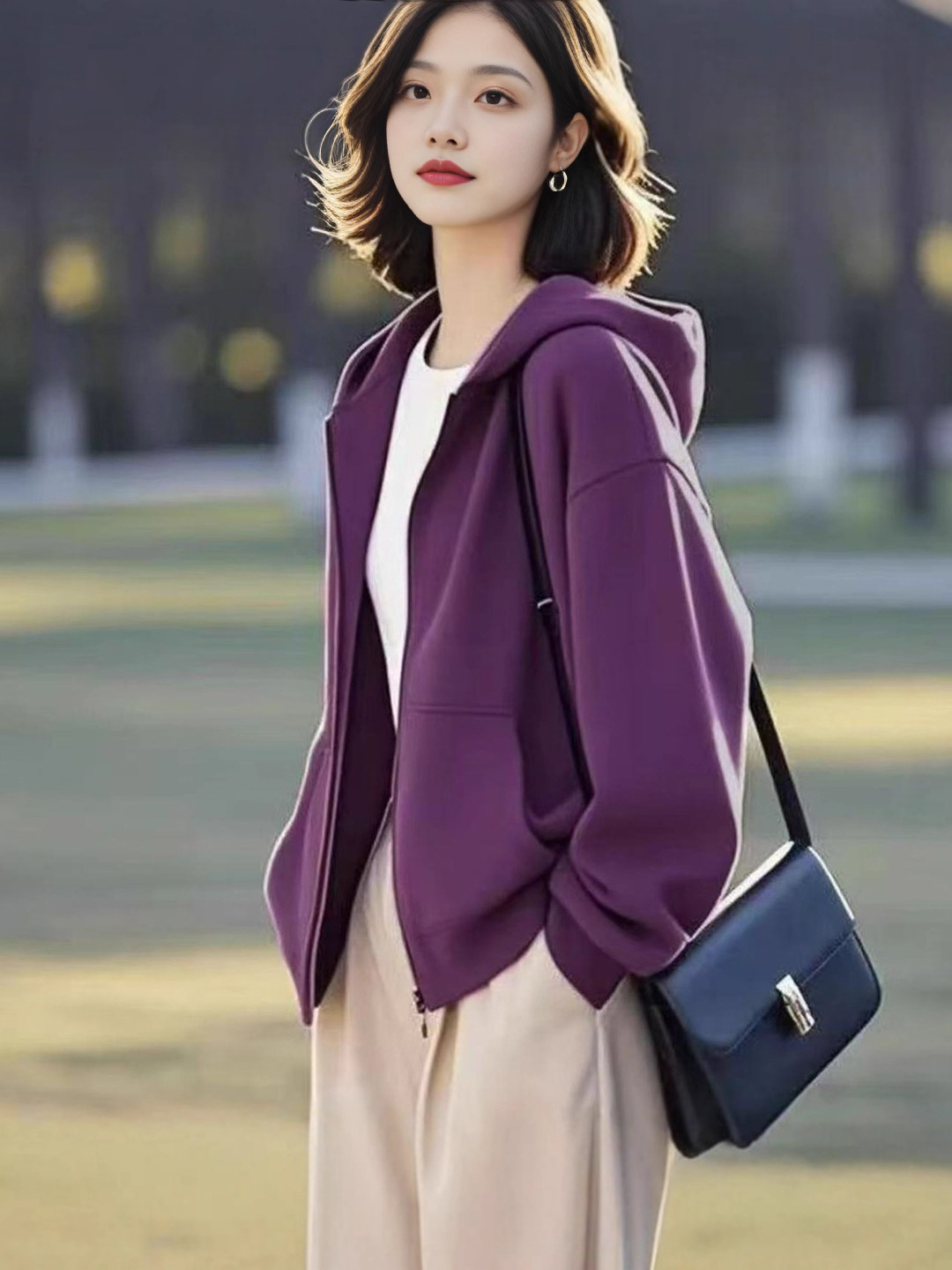 Loose Casual Top, Stylish Long-Sleeved Solid Color Cardigan, Hooded Jacket, Sweatshirt, Age-Reducing 2025 Autumn and Winter Jacket for Women 3