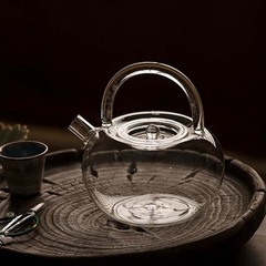 日式蘋果玻璃提梁壺耐熱加厚泡茶壺冷泡壺明火可燒煮水壺電陶茶爐