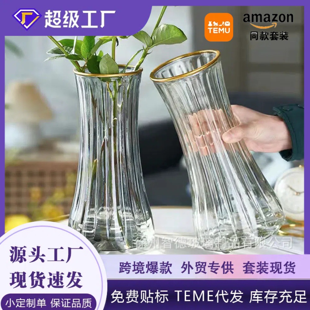 Luz al por mayor lujo creativo oro florero flores arreglo floral Rosa bambú rico rábano verde hidropónico decoración de escritorio