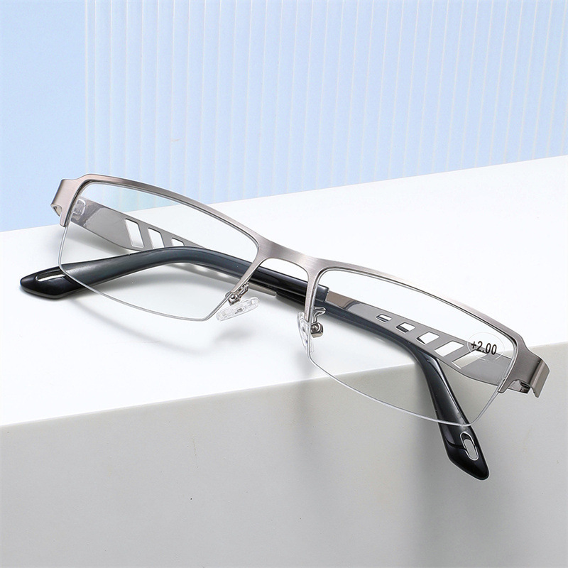 Progressive Multi-Focus Photochromic Reading Glasses, Anti-Blue Light, Dual-Use for Distance and Near Vision, Half-Frame Plain Glasses, Can Be Customized with Prescription Progressive Multi-Focus Photochromic Reading Glasses, Anti-Blue Light, Dual-Use for Distance and Near Vision, Half-Frame Plain Glasses, Can Be Customized with Prescription