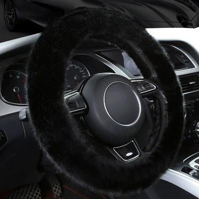 Car supplies car plush steering wheel cover unisex short plush velveteen Four Seasons winter warm handle cover (Steering wheel cover) - plush-steering-wheel-covero-typeblack-38cm