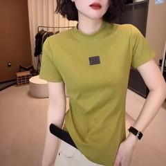 【夏の新作】デザインラウンドネック半袖Tシャツ無地おしゃれ着痩せボトムシャツトップス万能