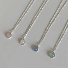 韩国代购同款彩色水晶项链s925纯银轻奢高级感吊坠锁骨链N0347