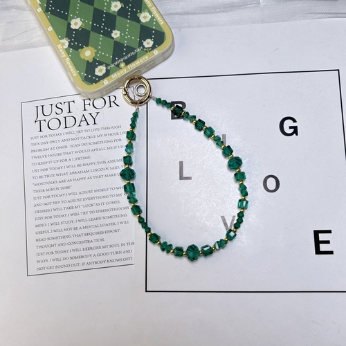 New Simple and Elegant Green Crystal Handmade Bead Bag Hook Pendant Keychain Accessory Phone Chain Universal Model