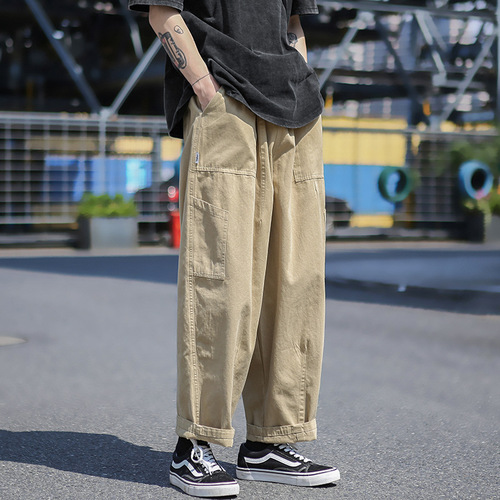 Japanese straight-leg work pants for men, thin version for spring and summer, trendy brand, fashion pants for boys, loose wide-leg casual long pants