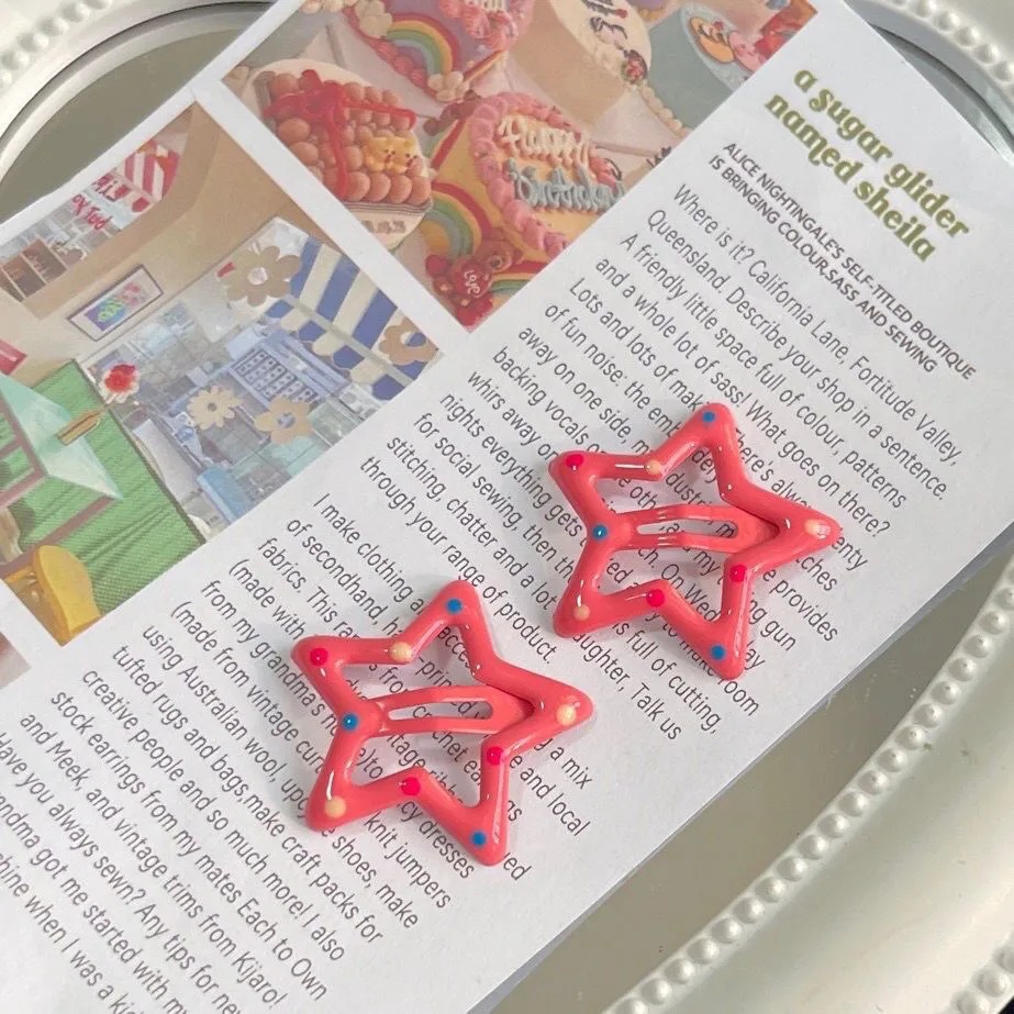 16＃彩色波点星星发夹【西瓜红】1只