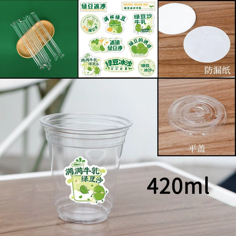 Disposable Mung Bean Paste Cup, Multi-Size 350–500 ml, Leak-Proof Lid & Straw Options