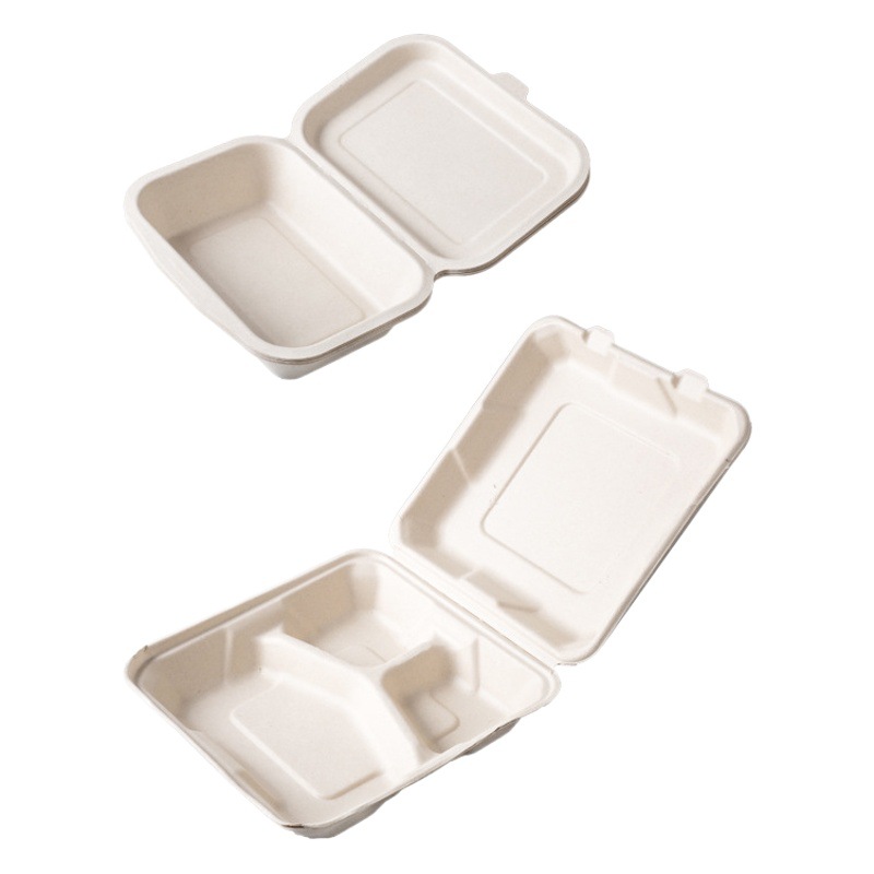 Caja de almuerzo desechable caja de almuerzo de pulpa degradable con tapa embalaje de una pieza caja de comida para llevar caja de almuerzo de grado alimenticio degradable