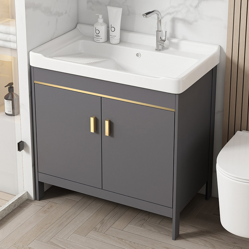Space Aluminum Washbasin Bathroom Floor-Standing Ceramic Integrated Washbasin Balcony Bathroom Cabinet Set Storage Hotel Space Aluminum Washbasin Bathroom Floor-Standing Ceramic Integrated Washbasin Balcony Bathroom Cabinet Set Storage Hotel