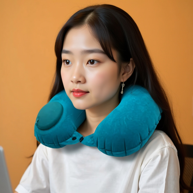 充气U型枕按压自动充气便携旅行护颈枕飞机枕户外旅游露营充气枕