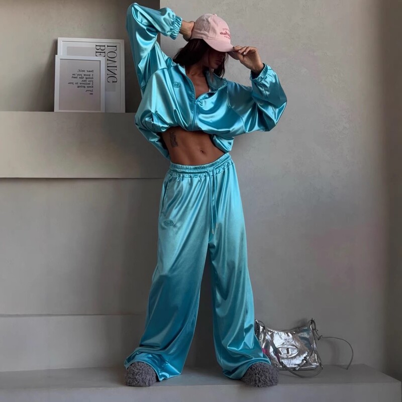 2026 European and American Cross-Border Women's Fashion New Spring and Summer Trendy Loose Sweatshirt Jacket Wide-Leg Pants Sports Suit 2026 European and American Cross-Border Women's Fashion New Spring and Summer Trendy Loose Sweatshirt Jacket Wide-Leg Pants Sports Suit